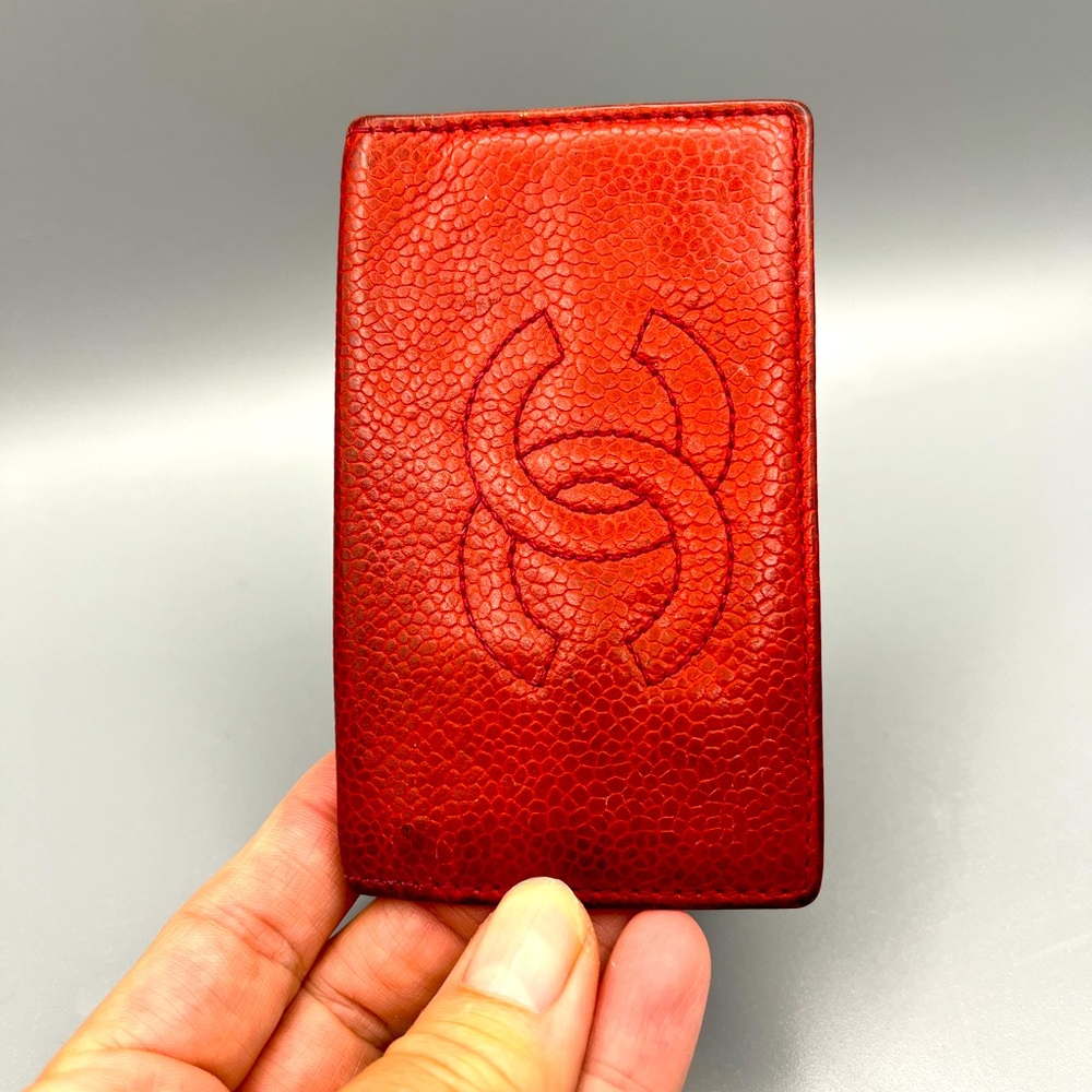 Chanel Red Caviar Leather Six Key Holder Case Mini Wallet Pouch